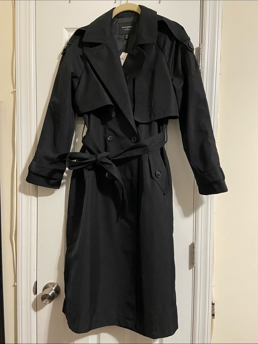 Banana Republic Factory Black Trench Coat with Waist Tie